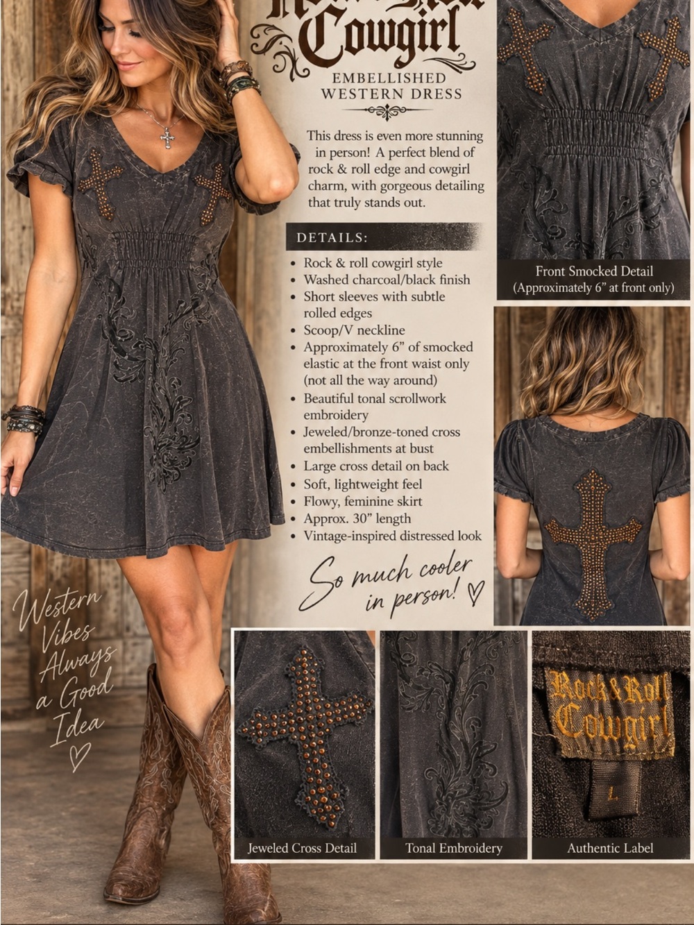 Rock & Roll Cowgirl Embellished Black Western Dress ✨